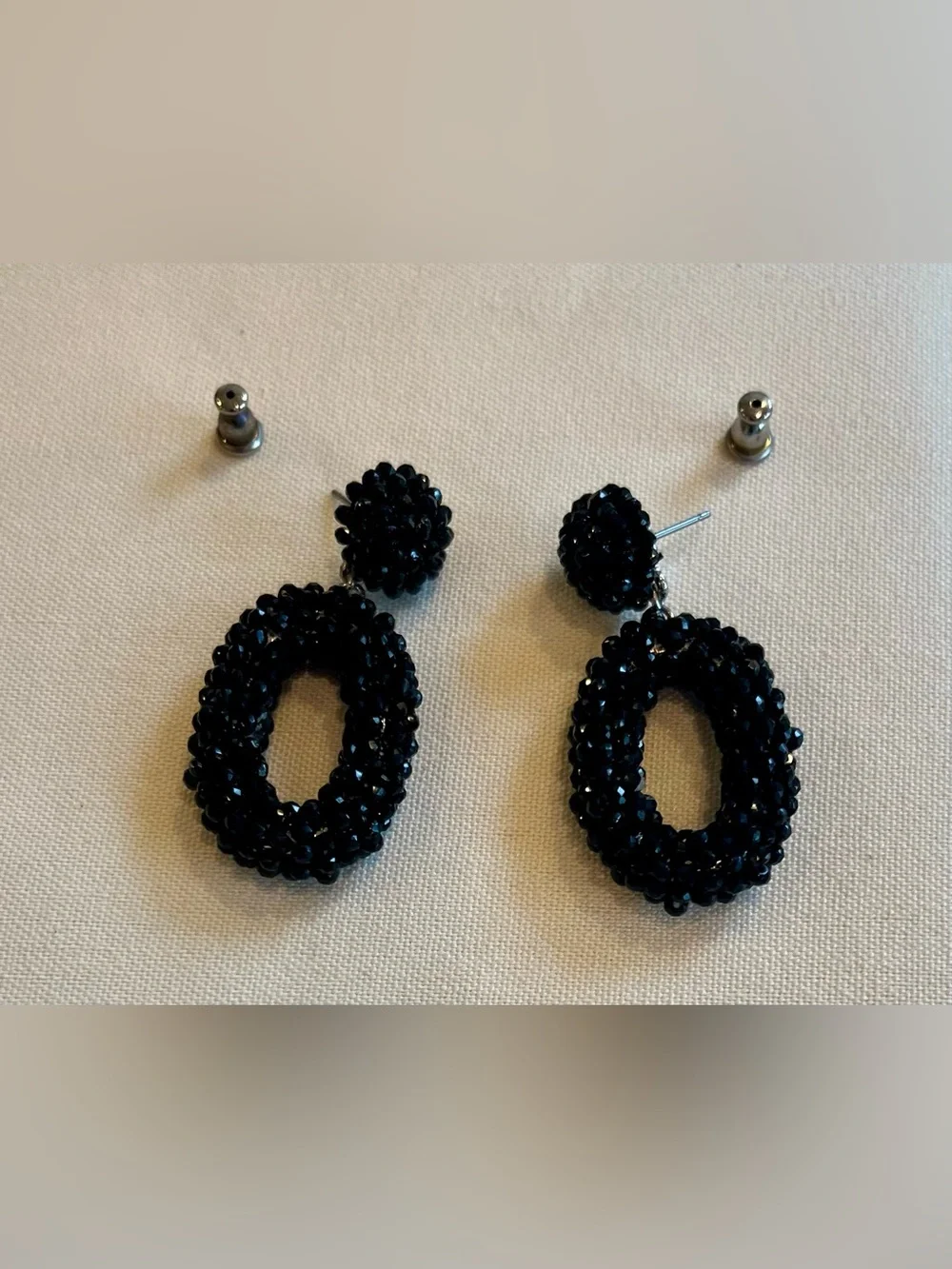 Vintage Black Beaded Hoop Drop Earrings - Women Jewelry - Picture 7 of 16